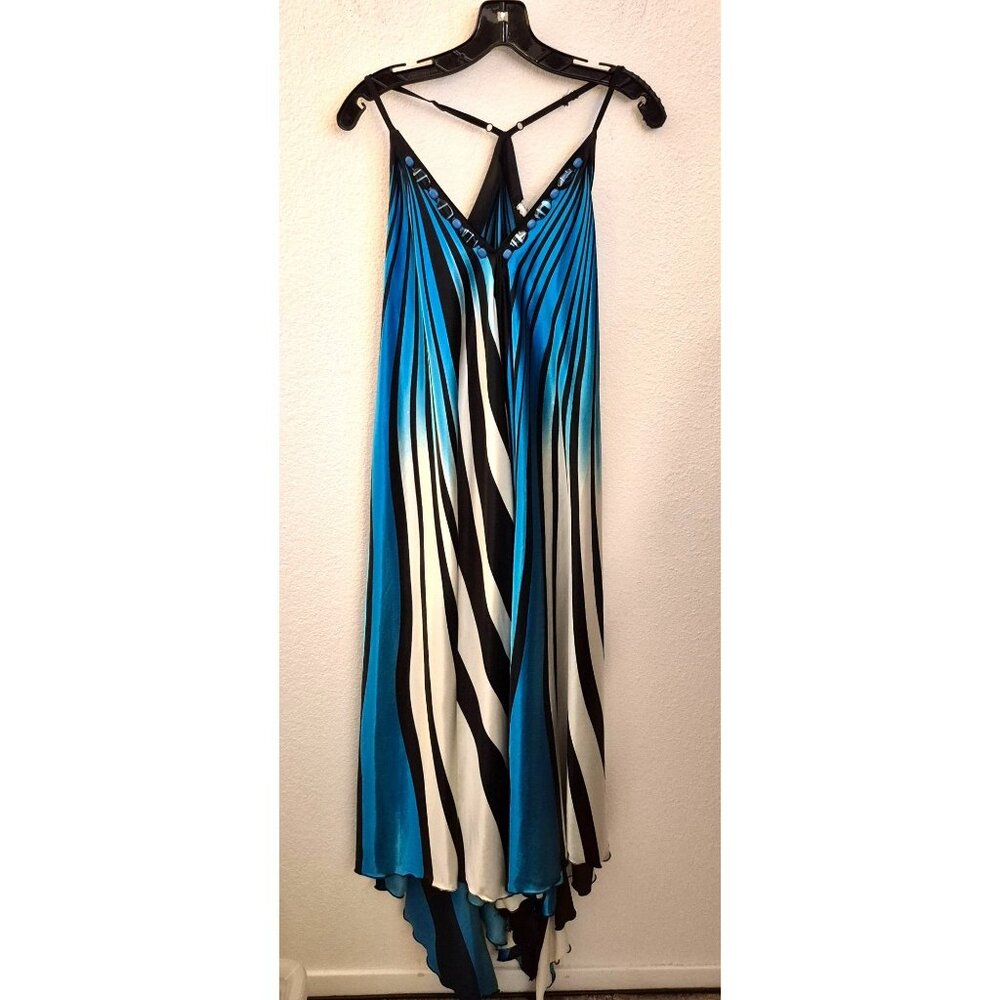 Colorful Boho Embelished Striped Maxi Dress Handkerchief Hem Size S* NWT